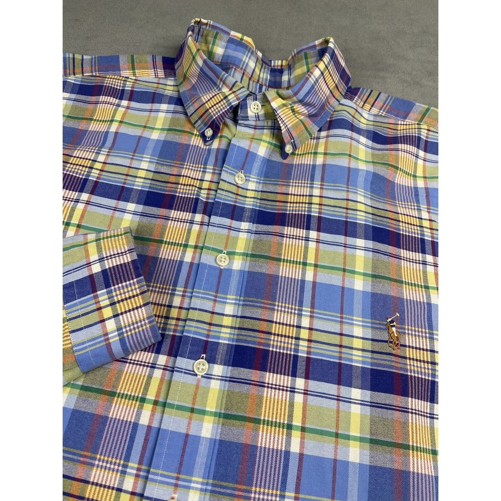 Ralph Lauren Shirt Men 2XL Blue Plaid Flesh Pony Long Sleeve Preppy Church